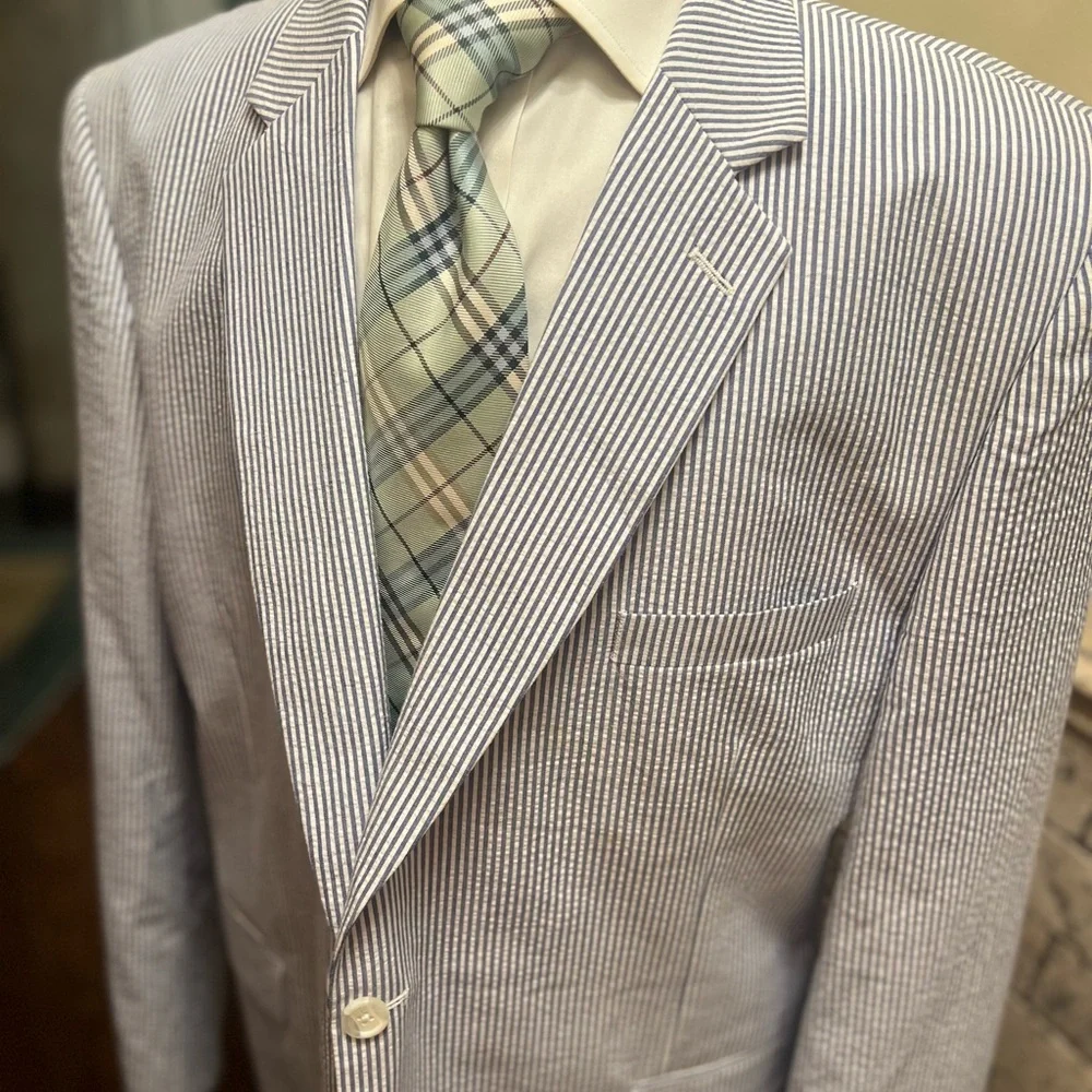 Alan Flusser Sport Coat Blazer Jacket Blue and White Striped Men 48R - Picture 7 of 15